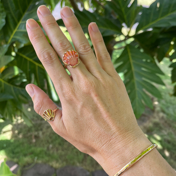 14k Gold Orange Sunrise Shell Ring