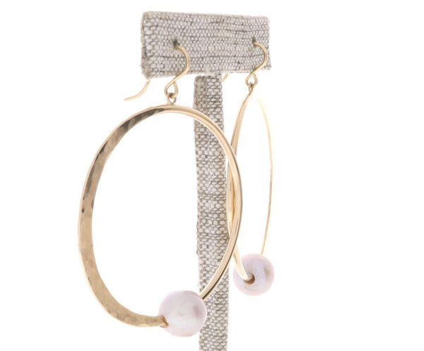 Pink Pearl Crescent Moon Hoops