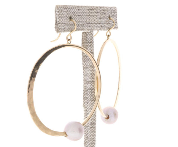 Pink Pearl Crescent Moon Hoops