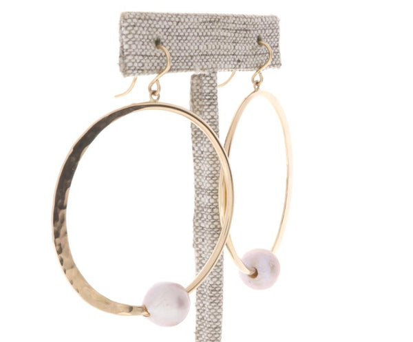 Pink Pearl Crescent Moon Hoops