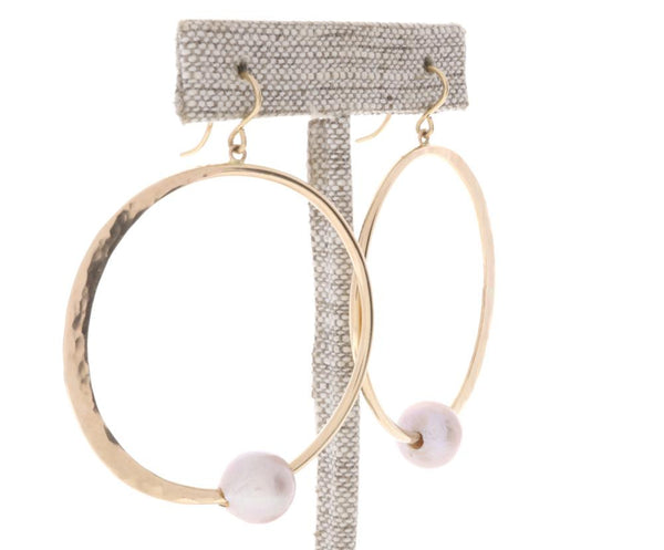 Pink Pearl Crescent Moon Hoops