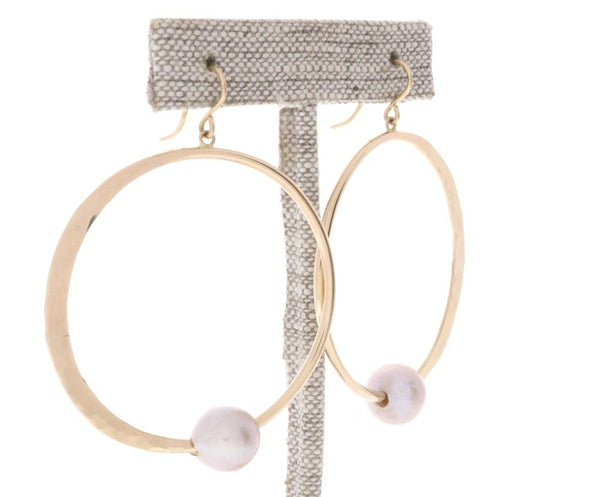 Pink Pearl Crescent Moon Hoops