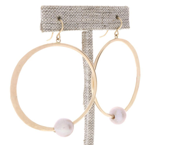 Pink Pearl Crescent Moon Hoops