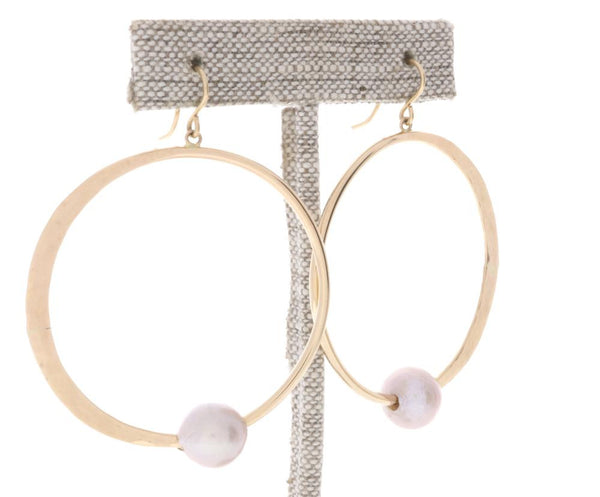 Pink Pearl Crescent Moon Hoops