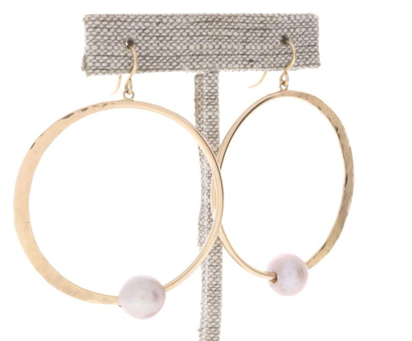 Pink Pearl Crescent Moon Hoops