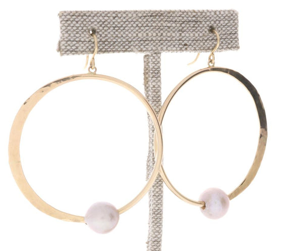 Pink Pearl Crescent Moon Hoops