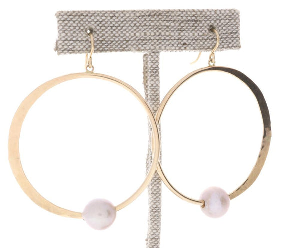 Pink Pearl Crescent Moon Hoops