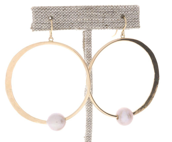 Pink Pearl Crescent Moon Hoops