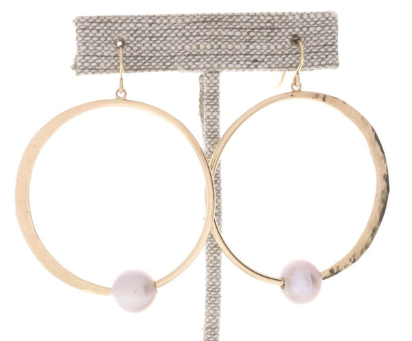 Pink Pearl Crescent Moon Hoops