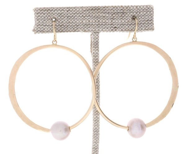 Pink Pearl Crescent Moon Hoops
