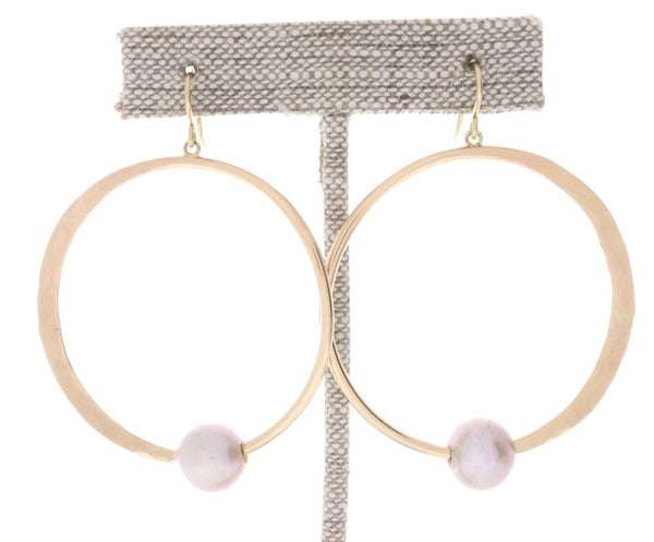 Pink Pearl Crescent Moon Hoops