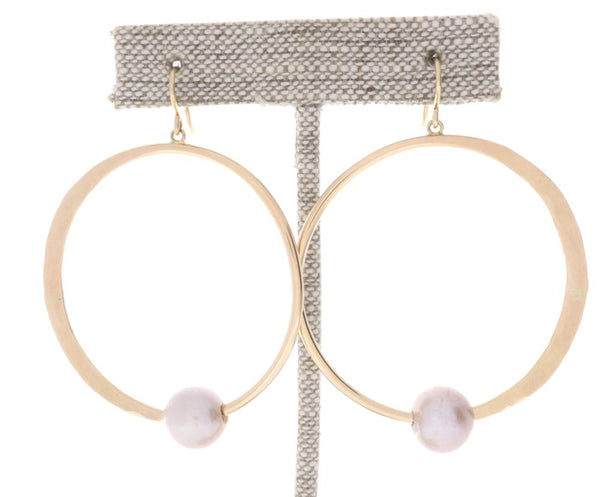 Pink Pearl Crescent Moon Hoops