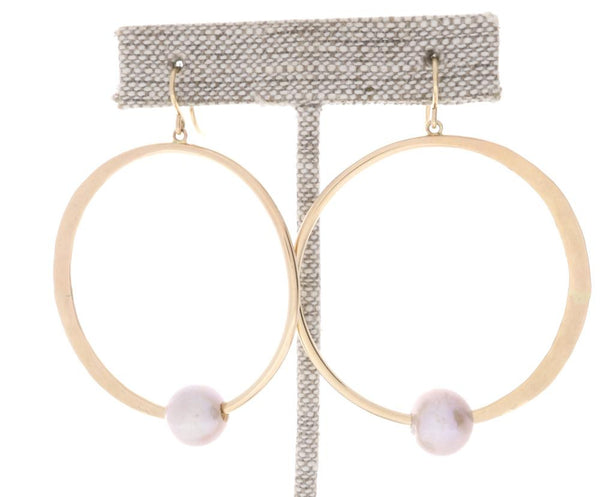 Pink Pearl Crescent Moon Hoops