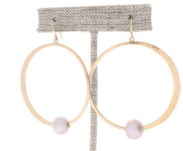 Pink Pearl Crescent Moon Hoops