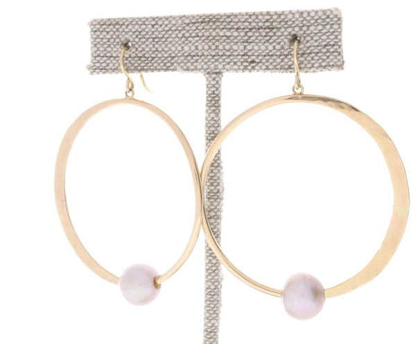 Pink Pearl Crescent Moon Hoops