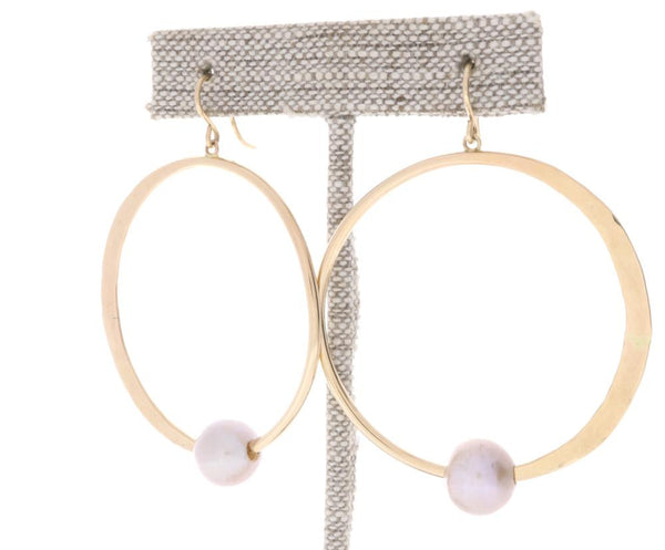 Pink Pearl Crescent Moon Hoops