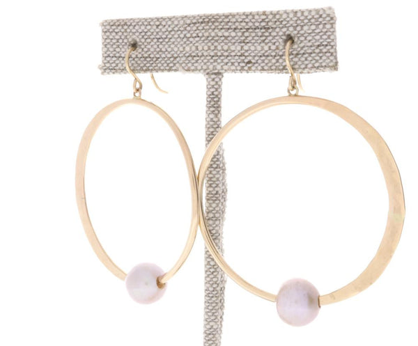 Pink Pearl Crescent Moon Hoops