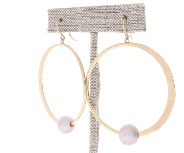 Pink Pearl Crescent Moon Hoops