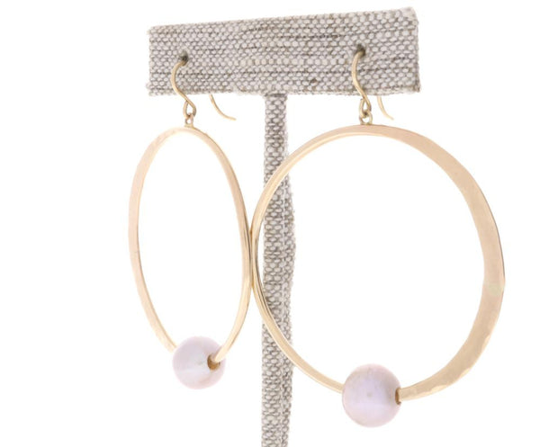 Pink Pearl Crescent Moon Hoops