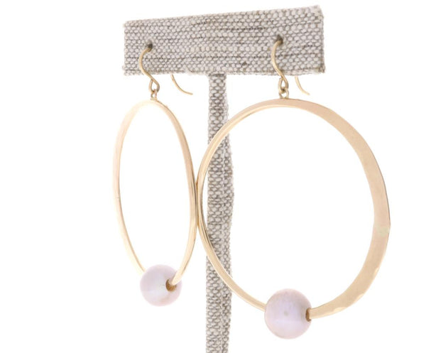 Pink Pearl Crescent Moon Hoops
