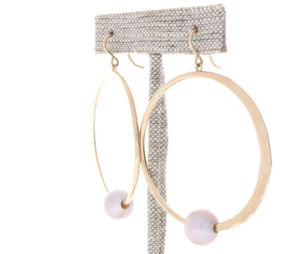Pink Pearl Crescent Moon Hoops