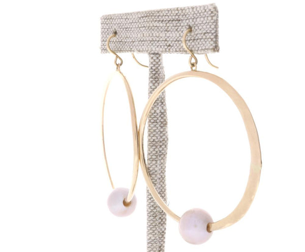 Pink Pearl Crescent Moon Hoops