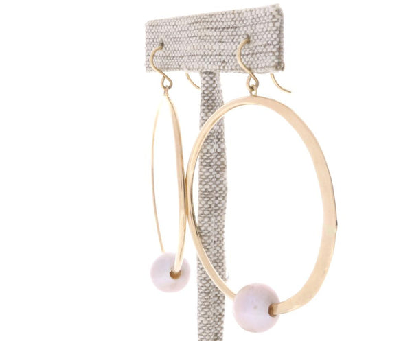Pink Pearl Crescent Moon Hoops