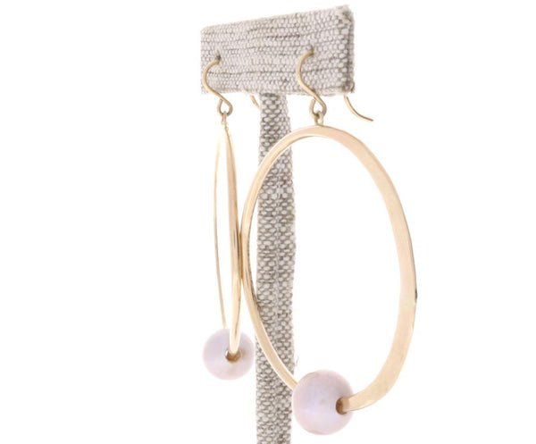 Pink Pearl Crescent Moon Hoops