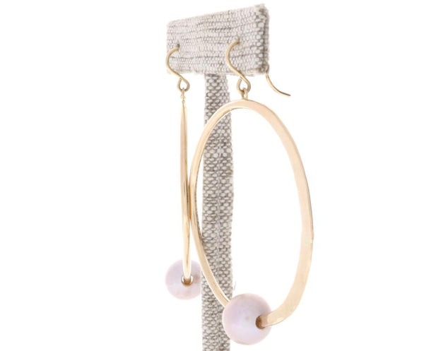 Pink Pearl Crescent Moon Hoops