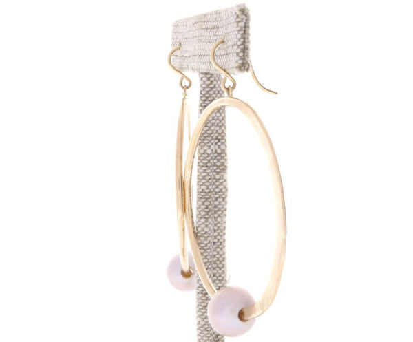 Pink Pearl Crescent Moon Hoops