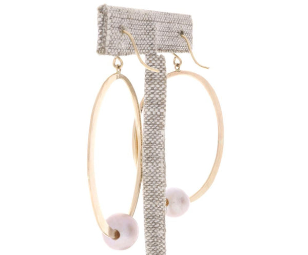 Pink Pearl Crescent Moon Hoops