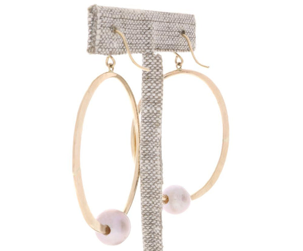 Pink Pearl Crescent Moon Hoops
