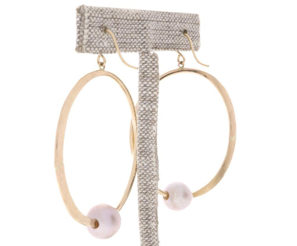 Pink Pearl Crescent Moon Hoops