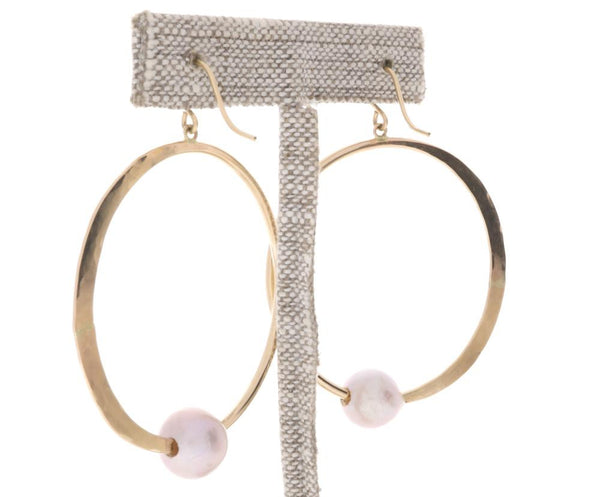 Pink Pearl Crescent Moon Hoops