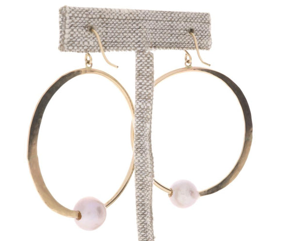 Pink Pearl Crescent Moon Hoops