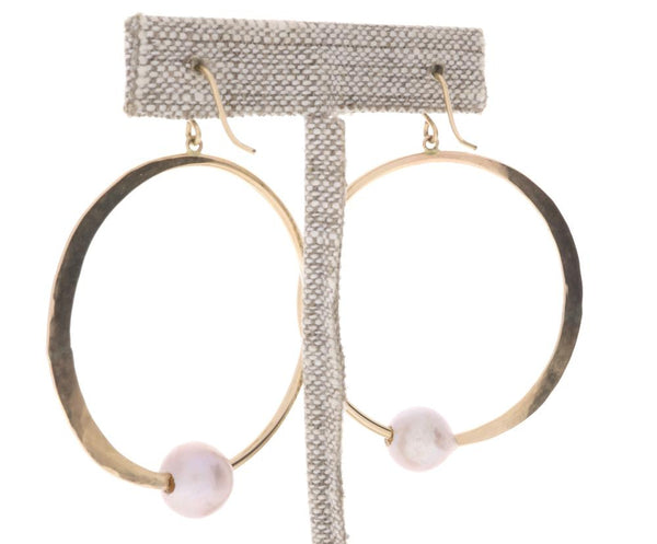 Pink Pearl Crescent Moon Hoops