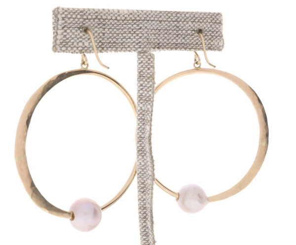 Pink Pearl Crescent Moon Hoops