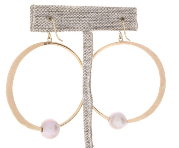 Pink Pearl Crescent Moon Hoops