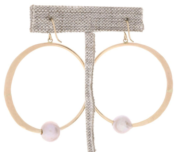 Pink Pearl Crescent Moon Hoops