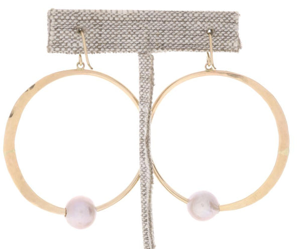 Pink Pearl Crescent Moon Hoops