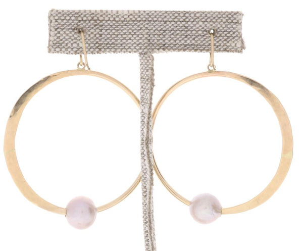 Pink Pearl Crescent Moon Hoops
