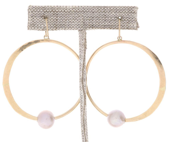 Pink Pearl Crescent Moon Hoops