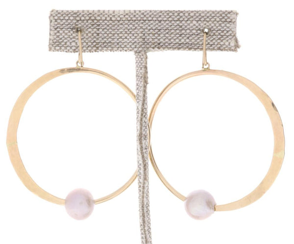 Pink Pearl Crescent Moon Hoops