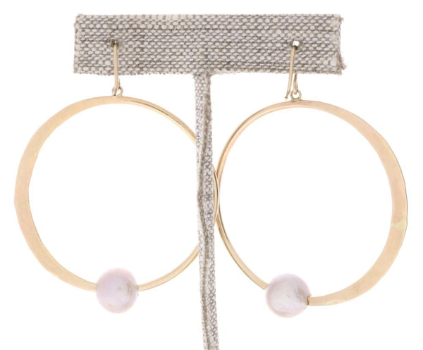 Pink Pearl Crescent Moon Hoops