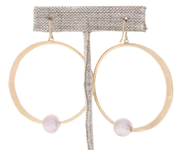 Pink Pearl Crescent Moon Hoops
