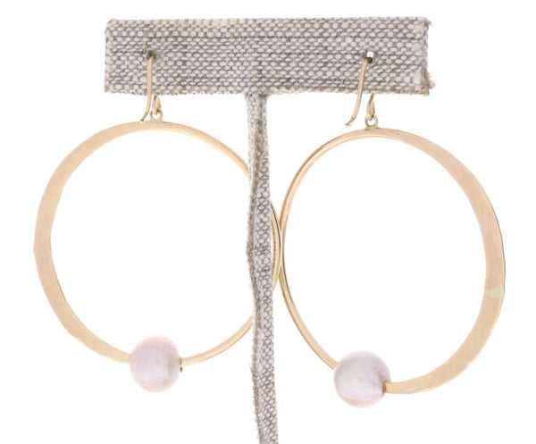Pink Pearl Crescent Moon Hoops