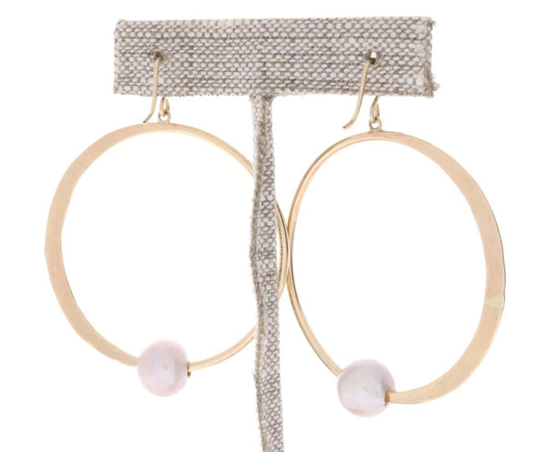 Pink Pearl Crescent Moon Hoops