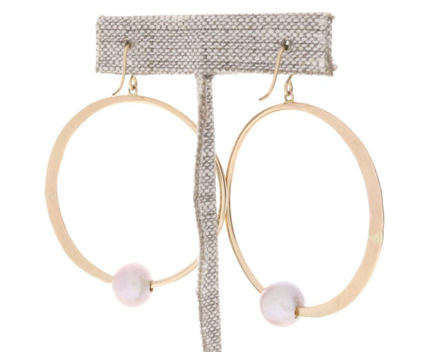 Pink Pearl Crescent Moon Hoops