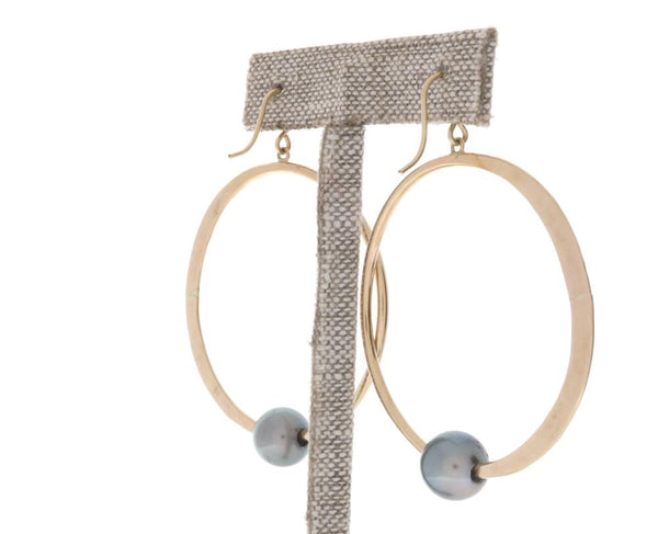 Tahitian Pearl Crescent Moon Hoops