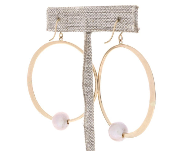 Pink Pearl Crescent Moon Hoops